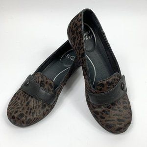 Dansko Sz 37 Shoes Slip on Animal Print Leather Brown Black Comfort Arch Support